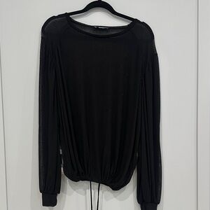 Zara Black Sheer Long-Sleeve Drawstring Top